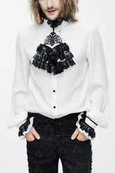 Blouse gothique pour homme en chiffon blanc avec manches en dentelle brodée sur la poitrine